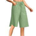 thumbnail image 3 of QATAINLAV Womens Bermuda Shorts Knee Length Wide Leg Linen Beach Shorts Summer Casual Drawstring Elastic Waist Short Pants with Pockets Green M Sales for Today, 3 of 7
