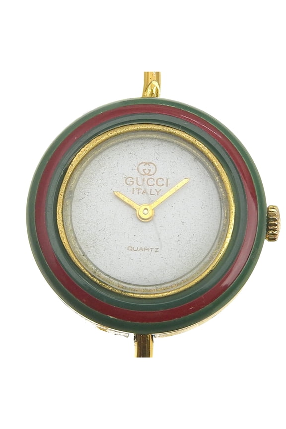 Pre-Owned Gucci Women's Gold-Plated Quartz Watch with Change Bezel, Analog Display, White Dial