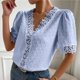 thumbnail image 5 of Blusas sueltas de manga corta con cuello en V de color sólido informal para mujer con estilo OAVQHLG3B Store lin121212, 5 of 5