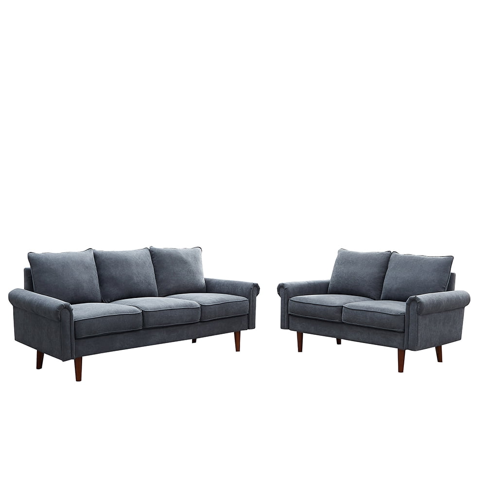 Kepooman 3P + 2P Velvet Sectional Sofa Set with Curved Arm for Living Room, 5-Seater, Gray Kepooman 3P + 2P Velvet Sectional Sofa Set with Curved Arm for Living Room, 5-Seater, Gray