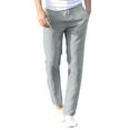 thumbnail image 2 of cllios Mens Flax Pants Casual Straight Fit Lightweight Elastic Waist Drawstring Trousers Comfy Baggy Lounge Pants Summer Beach Trousers with Pockets Gray 2XL, 2 of 5