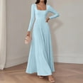 thumbnail image 6 of MYAOYI Womens Long Sleeve A-Line Dress Square Neck Pleated Maxi, 6 of 8