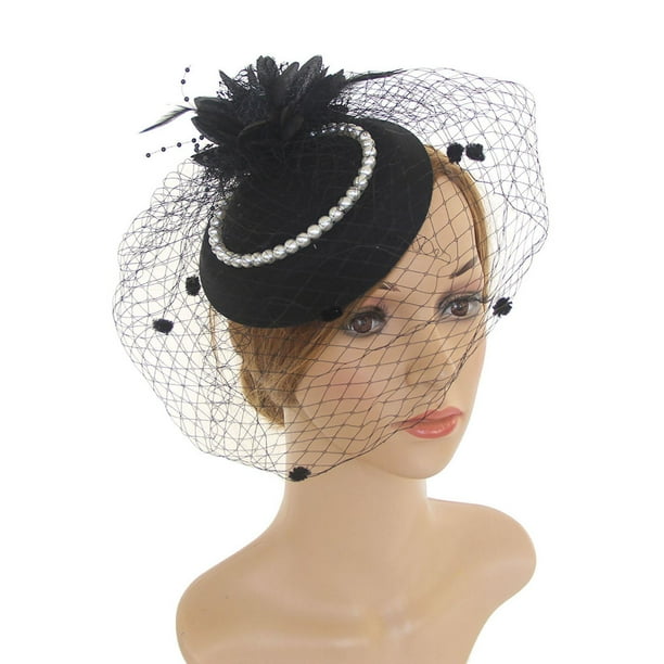 Fascinators Sombrero Hilo BLESIY Disfraz Flor Diadema Boda Banquete Cosplay Negro Sombrero Tocado