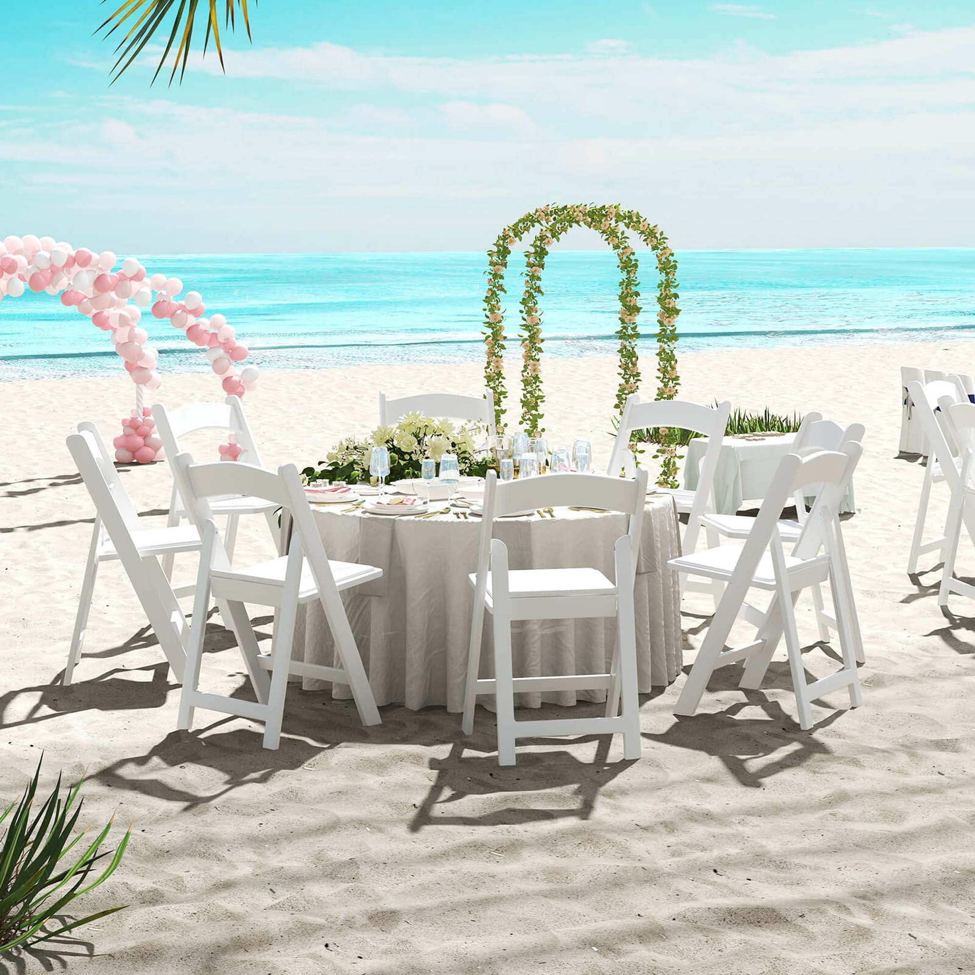Costway 16 Pack Resin Folding Chairs with Padded Seat All-Weather Resin Frame Patio White