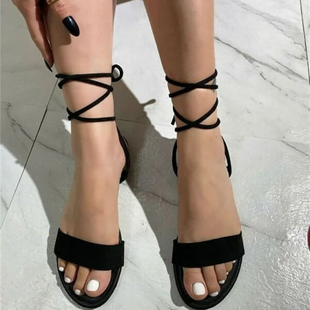 

BRISEZZS Flat Sandals for Women- Beach Sandals Thin Straps Casual Open Toe Roman Summer Sandals #915 Black
