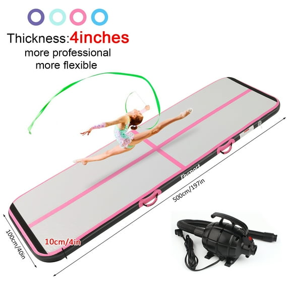 FBSPORT 5m*1m*0.1m Pink Air Track Brushed Tumbling mat Inflatable Gymnastics airtrack with Electric Air Pump for Practice Gymnastics, Tumbling,Parkour, Home Floor