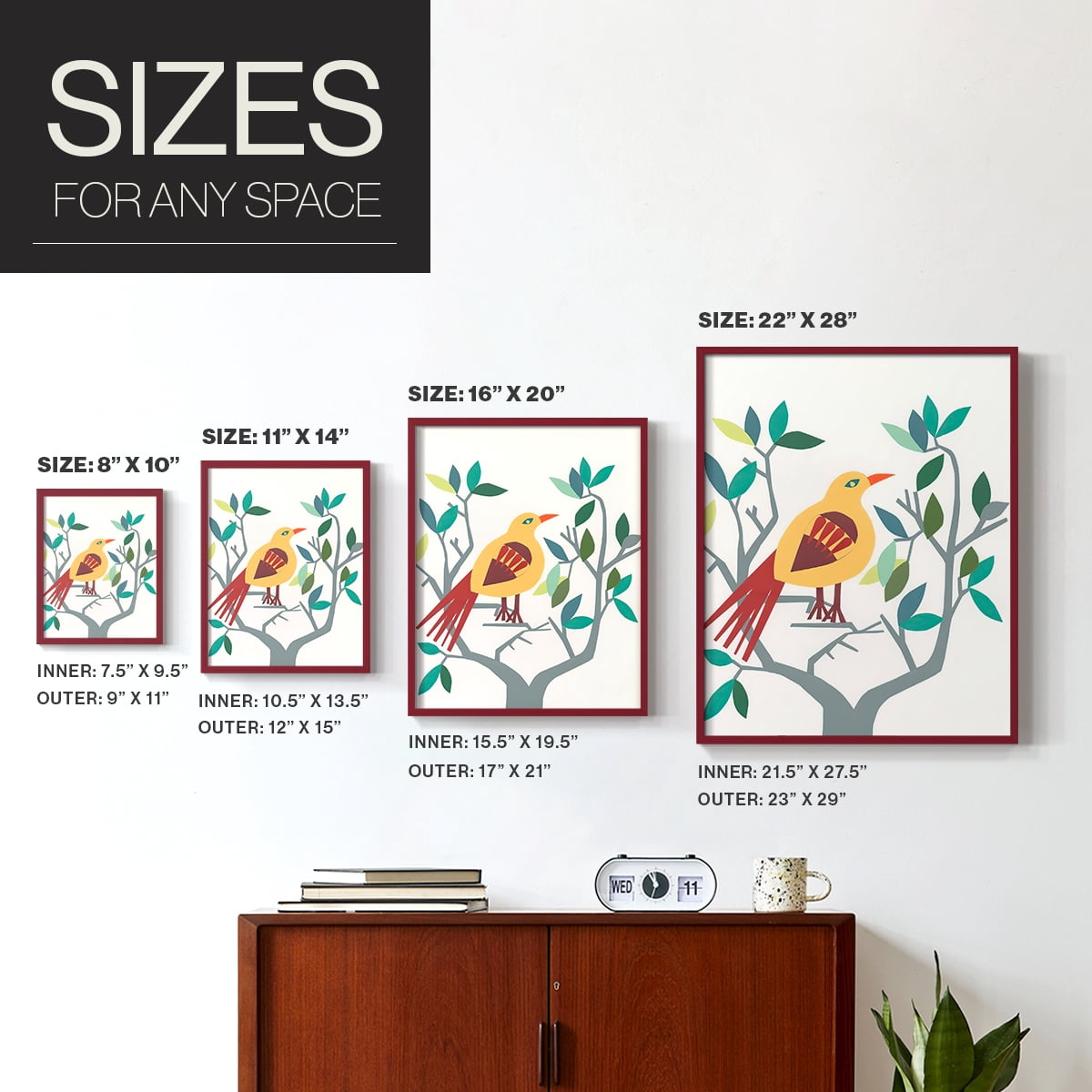 Whitty Bird III Framed Print in Red Solid Wood 11 x 14 Framed Print