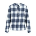 thumbnail image 3 of Plaid Shirts for Women V Neck Casual Checkered Printed Blouses Long Sleeve Button up Tops Loose Fit Pullovers (M, Blue), 3 of 5