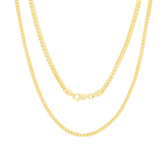 Nuragold 10k Real Yellow Gold Solid Franco Diamond Cut 2.5mm Spiga Wheat Chain Necklace (16"-30") Italian Jewelry for Men & Women