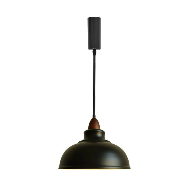 FSLiving Adjustable Height H-Type Track Pendangt Light with E26 Walnut Base & Black Metal Shade 11.8",Vintage Lamp for Home Kitchen Farmhouse,Customizable - 1 Light