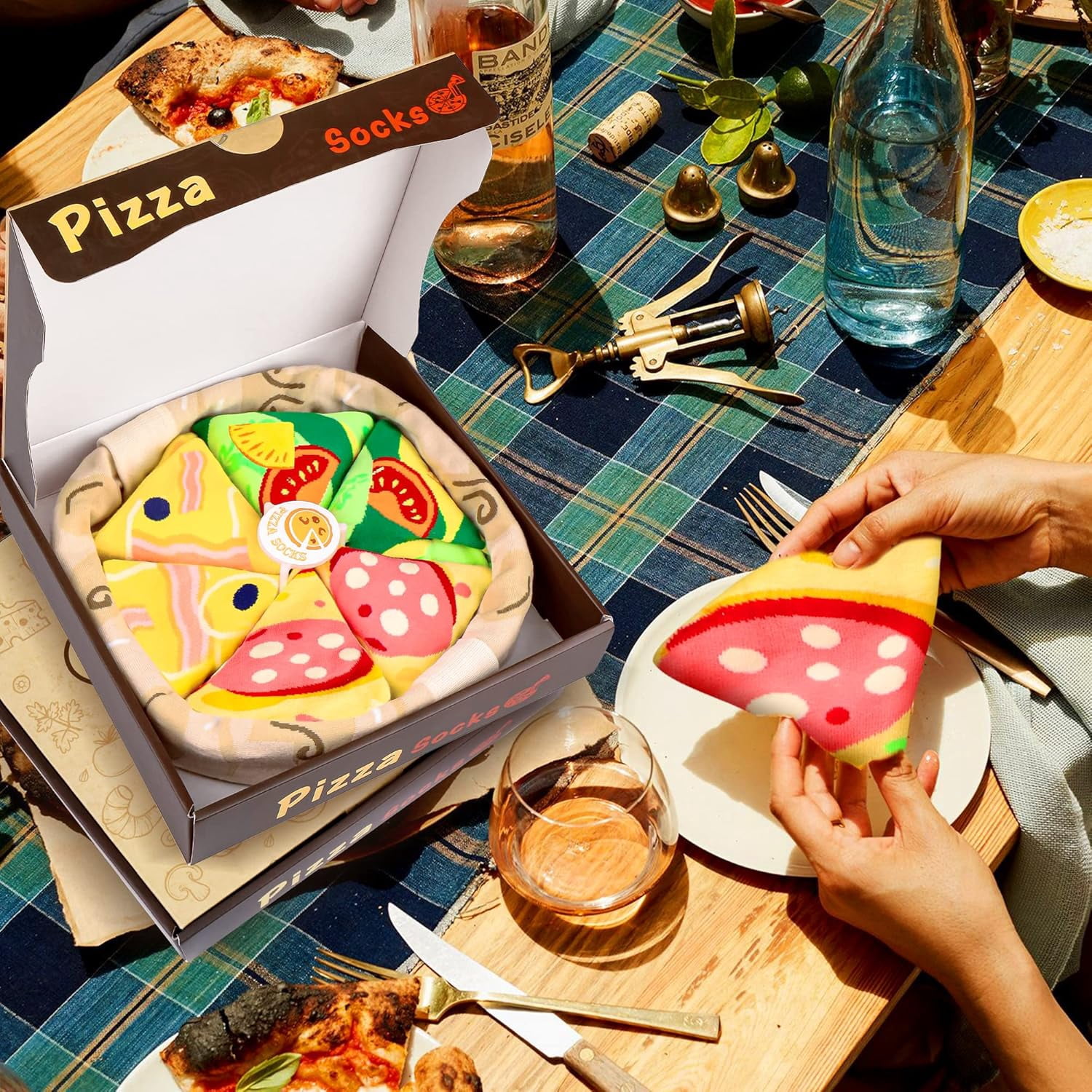 Funny Pizza Socks Box for Men Dad Women Teen Boys - Pizza Lovers Gifts Novelty Food Silly Socks-Easter Fathers Valentines Birthday Gifts Ideas Christmas Stocking Stuffers(Black,4 Pairs）