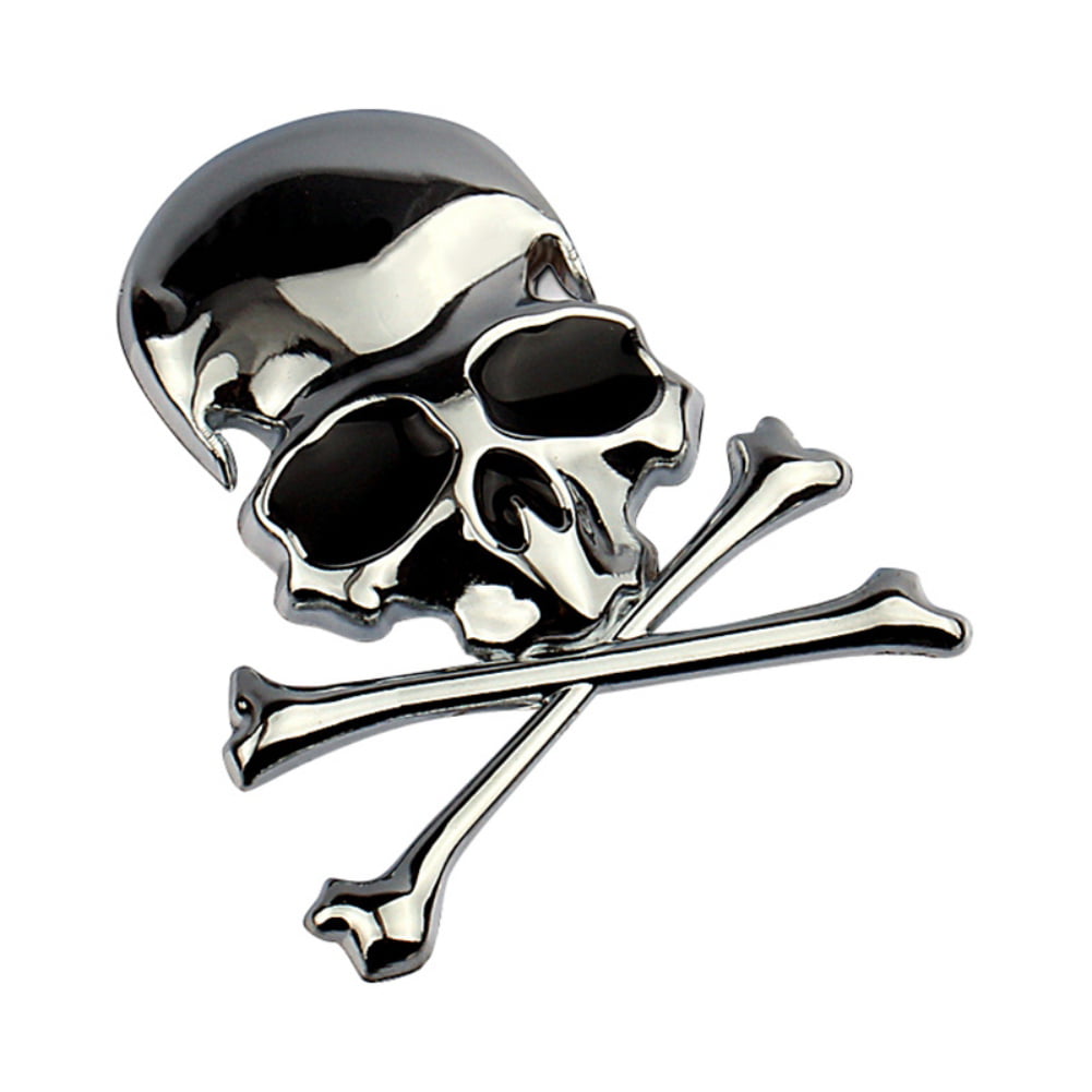 New 3D Metal Skull Cross Bones Logo Skeleton Emblem Car Sticker Motorcycle Decal 