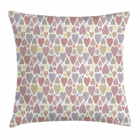 Love Throw Pillow Cushion Cover, Colorful Hearts with Ornamental Mosaic Patterns Love and Affection Best Wishes Theme, Decorative Square Accent Pillow Case, 16 X 16 Inches, Multicolor, by