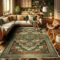 thumbnail image 2 of Ambesonne Oriental Boho Decorative Rug Carpet, Mandala Middle East, 4' X 5' 5", Hunter Green Peach, 2 of 5