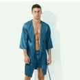 thumbnail image 4 of Awdenio Mens Pajama Robes Solid Color Thin Short Sleeved Plus Size Lace Up Elegant Cozy Loungewear for Relaxation Pajamas, 4 of 4
