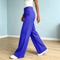 thumbnail image 5 of Women's Gingham Plaid Wide Leg Pants High Waist Casual Loose Trousers with Pockets for Daily Work Wear Trendy Street Outfit Blue, 5 of 5