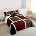 thumbnail image 3 of Feelyou Fashion Square Abstract Full Size Comforter Sets for Men, Red Brown Art Patchwork Bedding Comforter Set, Buffalo Plaid Reversible Bedding Sets, Microfiber Bedroom Decor, 3 Pieces, 3 of 8