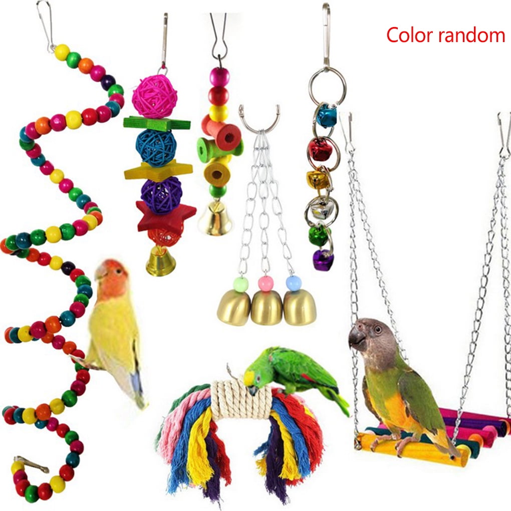 Natural Wooden Activity Swing For Bird Parrots Ornament Random Color 