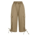 thumbnail image 3 of QATAINLAV Capris de Randonnée pour Femmes avec Poches Été Cargo Légers Pantalons Capri de Voyage Unis Décontractés Bas Resserré Pantalons de Survêtement Raccourcis Soldes Prime Day Kaki TTG, 3 of 8