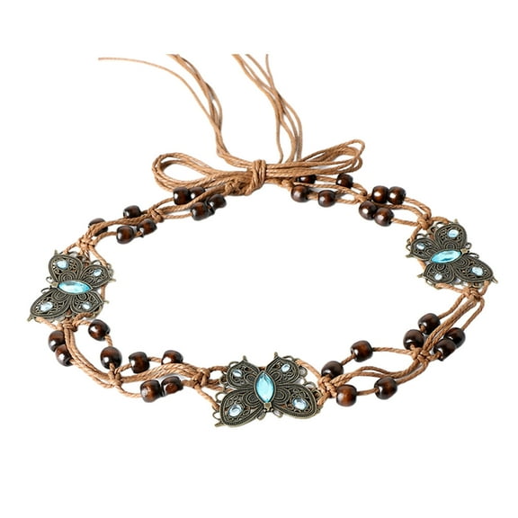 Necvior Waist Belt Rope Chain with Beads Cotton Rope Braided Waist Belt for Casual Dress