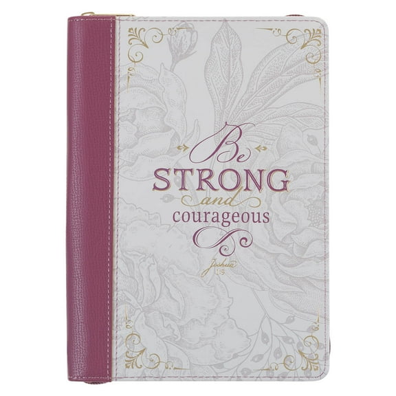 Christian Art Gifts Classic Journal Be Strong and Courageous Joshua 1:9 Bible Verse Inspirational Scripture Notebook for Women, Ribbon Marker, Debossed Plum Faux Leather Flexcover, 336 Ruled Pages, Zi