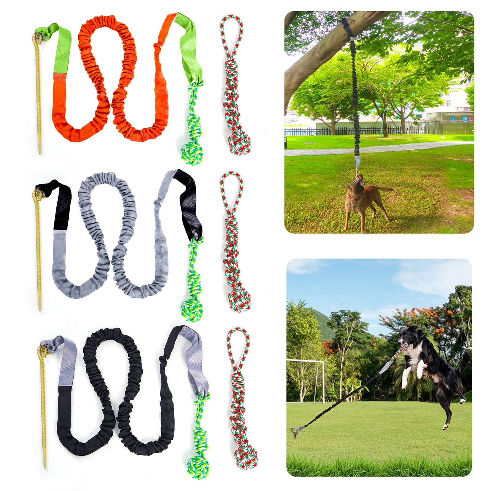 YIFAEUX Dog Bungee Tug Toy Outdoor Tether Tug of War Toy with Stake for Large Medium Dogs Indestructible Cotton Rope Dog Chew Toy for Aggressive Chewers