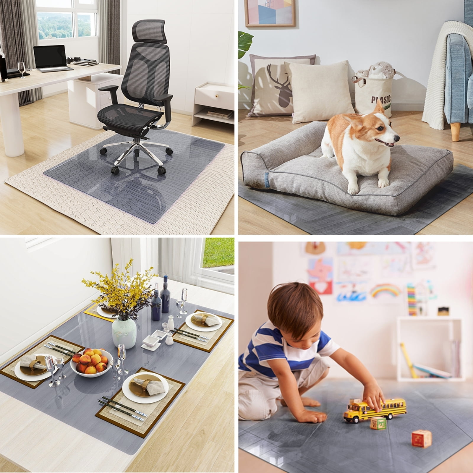 AUROMIR 46"x55" Tempered Glass Office Chair Mat for Carpeted or Hardwood Floors,Gray