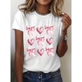 thumbnail image 1 of Camiseta de San Valentín para mujer, cuello redondo informal, 100 % algodón, tejido de punto, estampado de corazón y lazo rosa, largo regular, colección primavera/verano. Camiseta deportiva informal p, 1 of 7