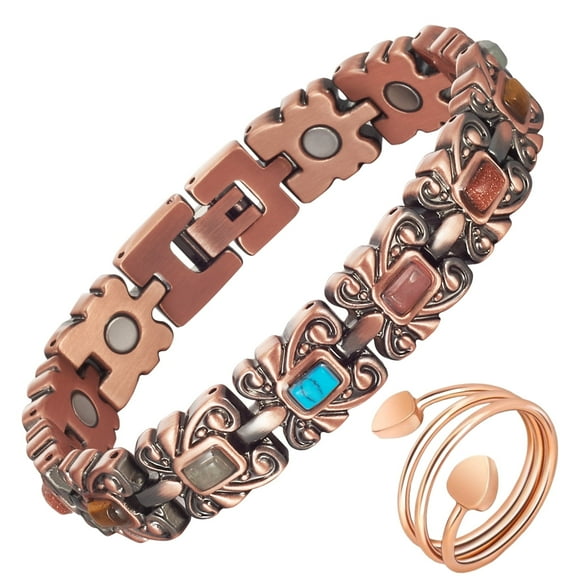 Wollet Copper Magnetic Bracelets for Women，Turquoise Bracelet for Women Copper Ring