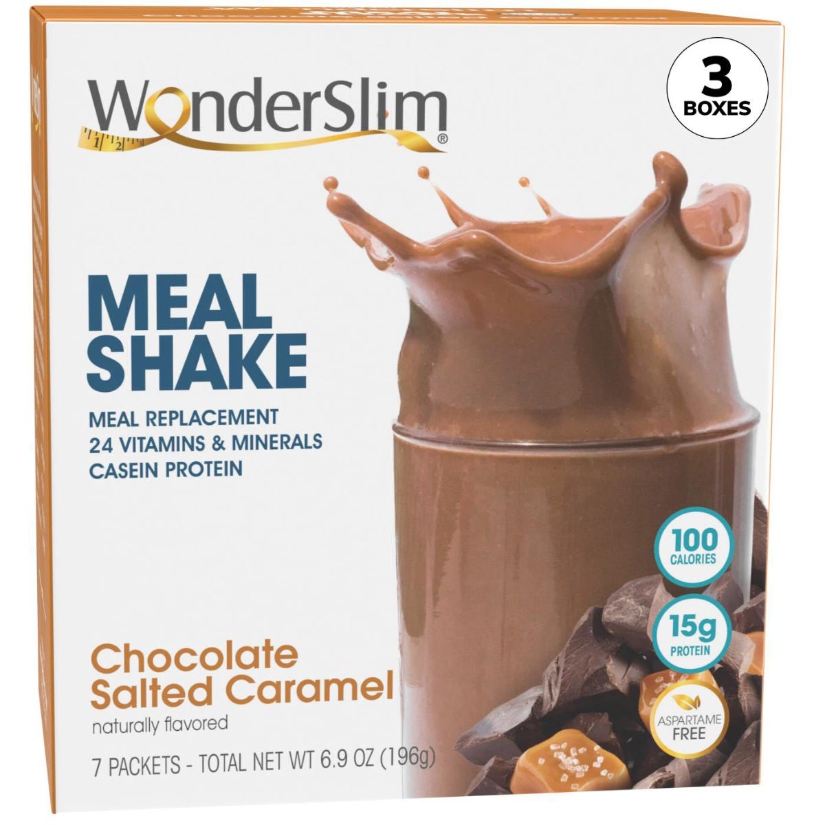 WonderSlim Meal Shake Protein Powder, Chocolate Salted Caramel (7ct