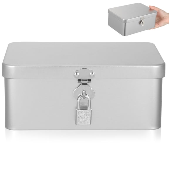 HONMEET Metal Tinplate Storage Box with Hinged Lid, Multi-Purpose Organizer for Office, Home, Desk Supplies and Small Items