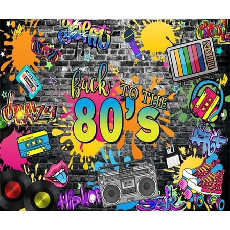 Image of 80 S Theme Party Backdrop 7x5ft Back to The 80 s Hip Hop Graffiti Art Brick Wall Retro Music Rock Punk Let s Party