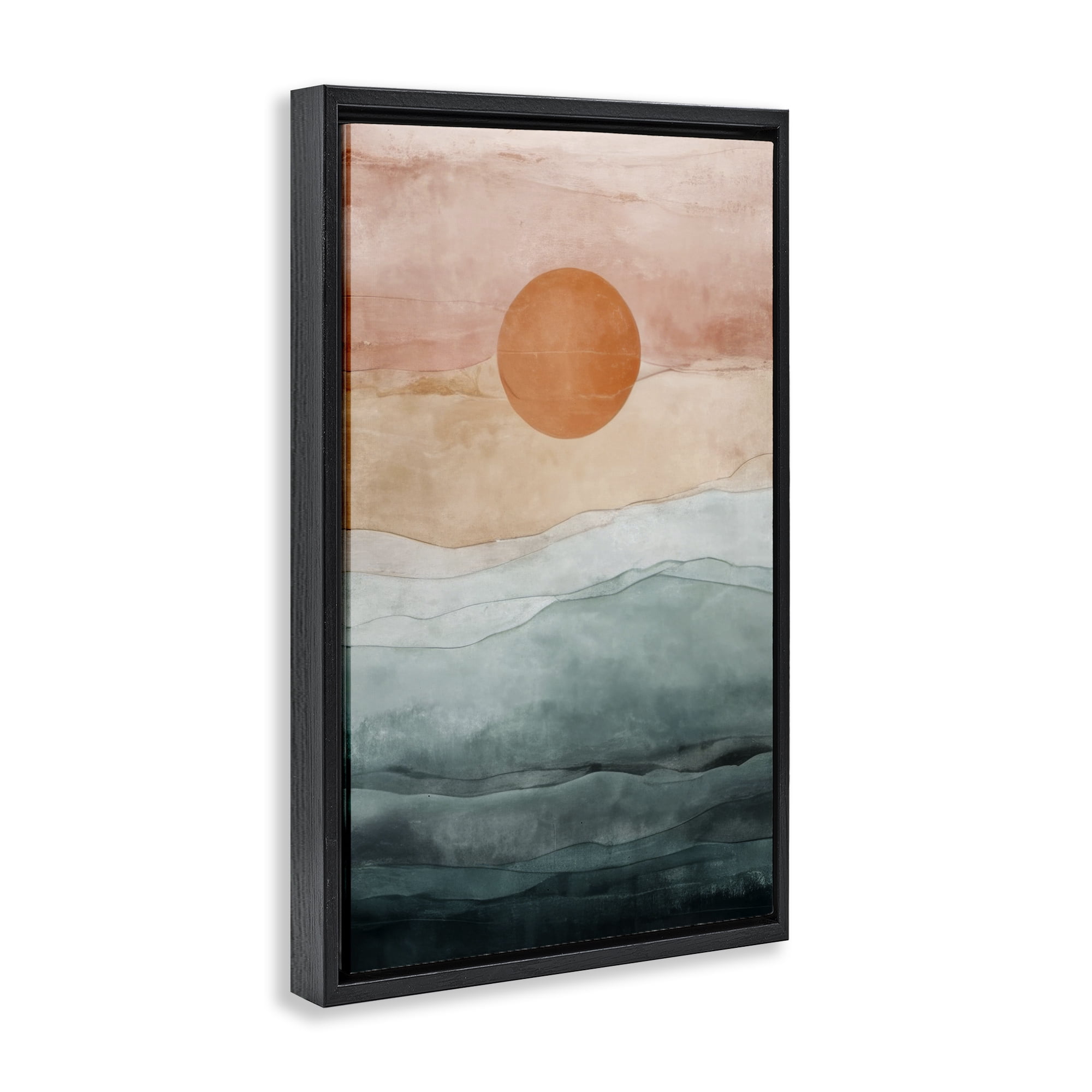 Stupell Industries Crimson Orb Landscape Landscape Painting Black Floater Framed Canvas Art Print Wall Art, 17 x 25