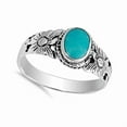 thumbnail image 2 of 925 Sterling Silver Oval Natural Blue Turquoise Gemstone Filigree Vintage Women Ring, Statement Band Rings, 2 of 3