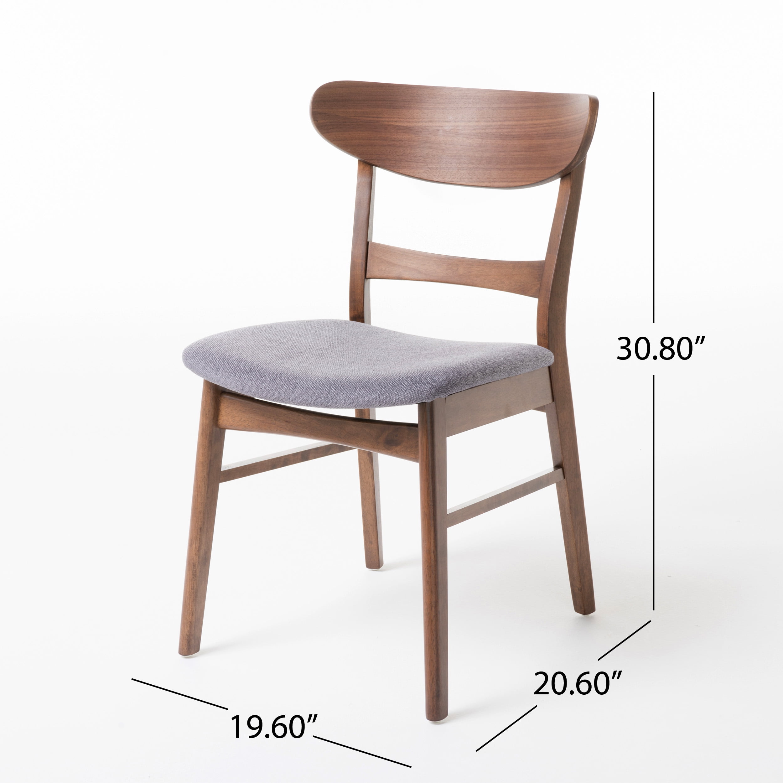 GDFSTUDIO Mid Century Modern Fabric Upholstered Rubberwood Dining Chairs, Set of 2, Dark Gray and Walnut