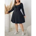 thumbnail image 3 of Sucegi Plus Size Long Sleeve Ribbed Dress - Tie Neck, Waist-Cinching, Vintage Fashion for Women, Winter New Arrivals., 3 of 7