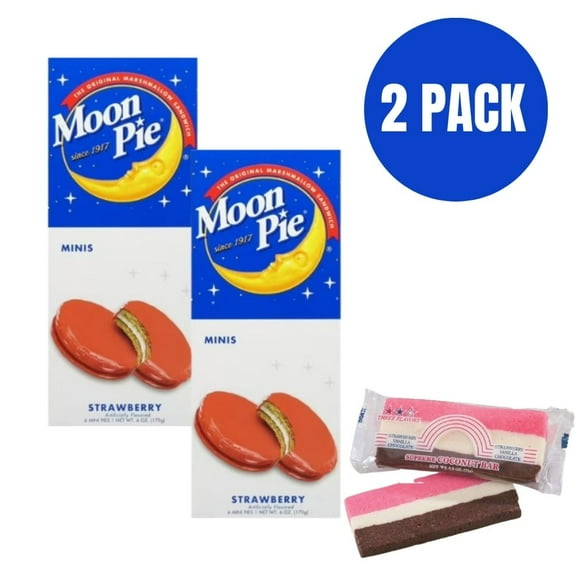 Moon Pie Minis Strawberry, 6 Pies (Net Wt. 6 oz)   BONUS Barra De Arco-íris De Coco | Marshmallow Sandwich Snack Cakes