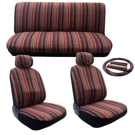 Striped Vintage Belt (Summer Stripes Saddle Blanket Seat Cover Set - 11pc Front Rear Headrests Steering Wheel Cover & Seat Belt Pads Classic Vintage Stripes For Honda)