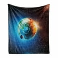 thumbnail image 1 of Earth Soft Flannel Fleece Throw Blanket, Majestic Galaxy Outer Space View Universe Planet Stars Astral Theme World, Cozy Plush for Indoor and Outdoor Use, 50" x 60", Orange Blue Black, by Ambesonne, 1 of 6