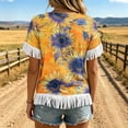 thumbnail image 6 of JTZGDY Vintage Fringed Patchwork Shirts for Women Trendy Summer Short Sleeve Boho Floral Printed Crew Neck Graphic T-Shirts Lightweight Cozy Tassles Tunic Blouse Loose Fit Pullover Tops, 6 of 7