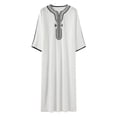 thumbnail image 4 of IWRICH Men's Muslim Clothes V-Neck Short Sleeve Plus Size Thobe Kaftan Loose Casual Solid Color Breathable Soft Thobe White XXXXL, 4 of 4