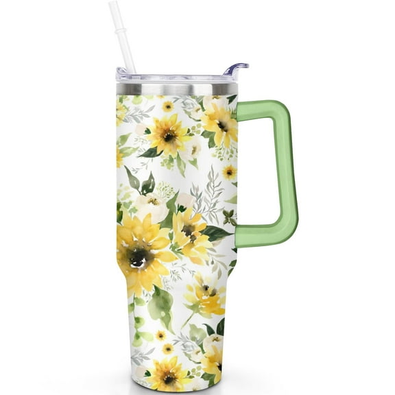 40 oz Sunflower Travel Must Haves Tumbler with Handle Valentine's Day Gifts for Sunflower Couples 40oz Sunflower Theme Tumbler Spill Proof Lid Straw Double Insulated Travel Mug