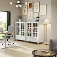 thumbnail image 2 of White Buffet Cabinet with Double Glass Doors & Drawer, Modern Wooden Storage Sideboard Cupboard for Living Room, Dining Room Hallway Entryway, Cabinets, 2 of 14