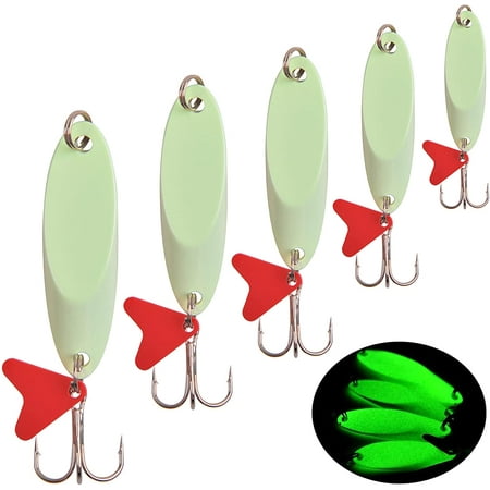 Fishing Spoon Lures Glow Spoons Jigging Bait with Sharp Treble Hooks Luminous Metal Lures Casting Spoons Spinner Bait for Trout Bass Salmon Freshwater Saltwater Fishing Tackle