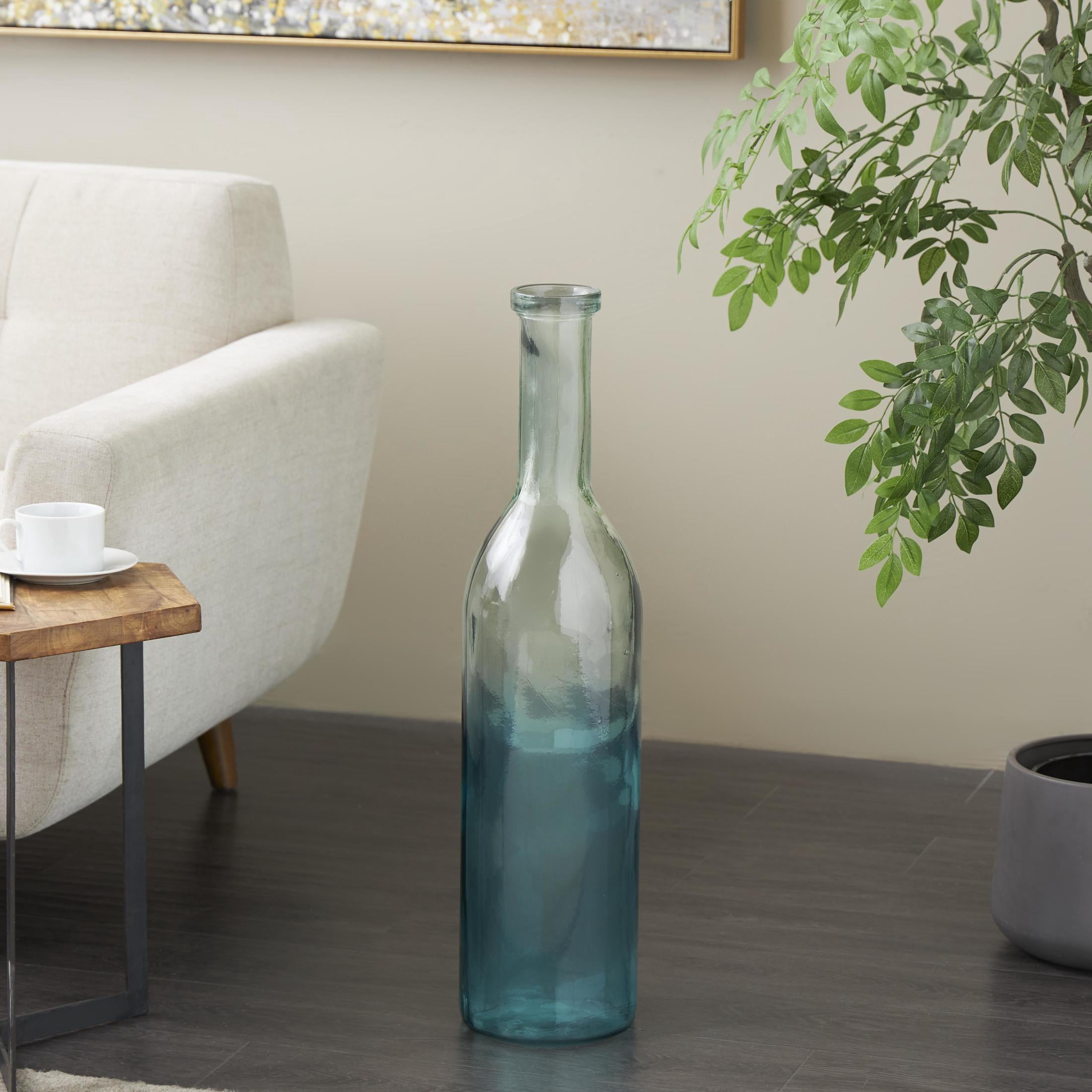DecMode 29" Handmade Tall Spanish Bottle Neck Ombre Teal Recycled Glass Vase
