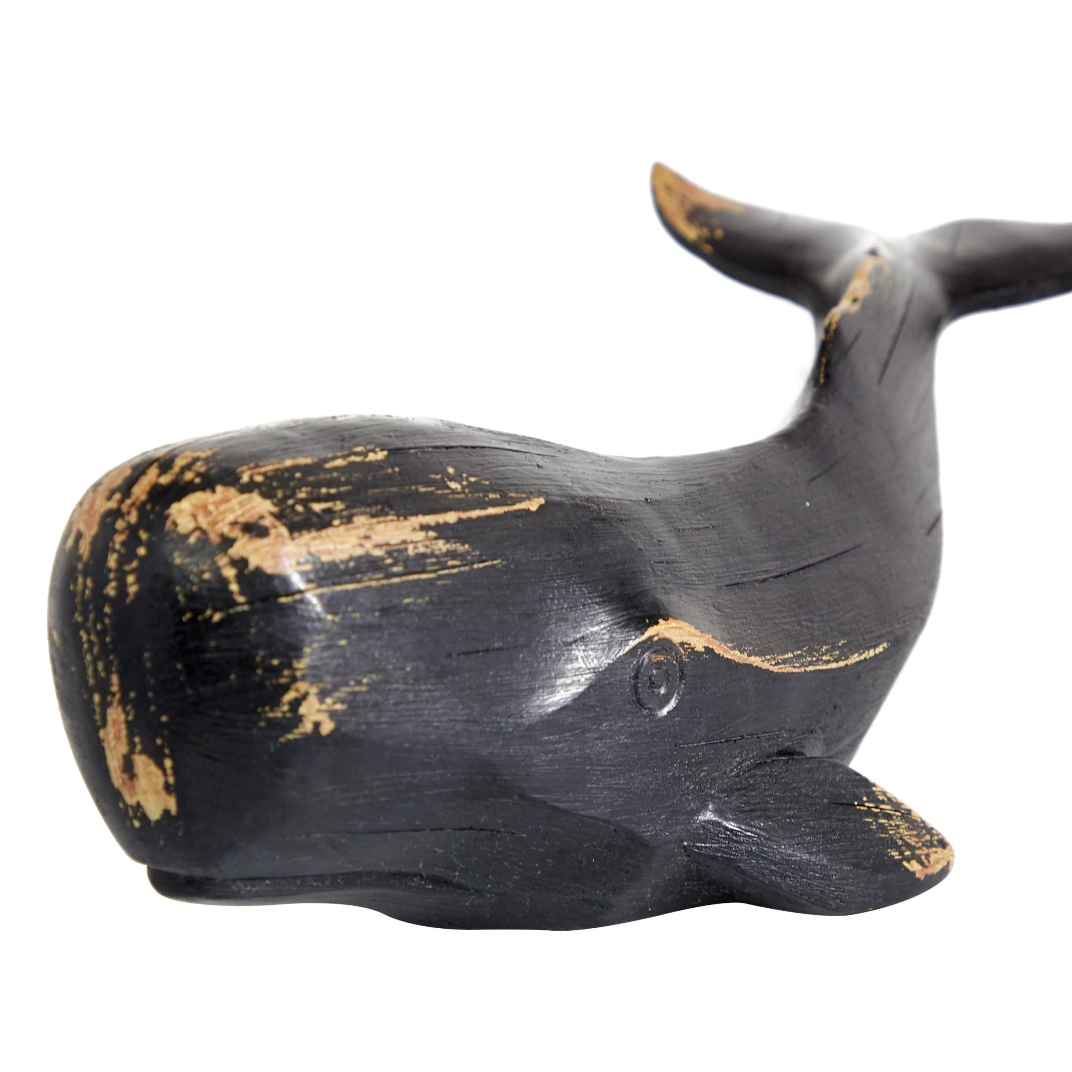 14" x 4" Black Polystone Handmade Whale Sculpture, by DecMode