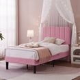 thumbnail image 4 of VECELO Twin Size Upholstered Beds, Modern Platform Bed Frame with Adjustable Headboard, Wooden Slats Support/No Box Spring Needed, Pink, 4 of 12