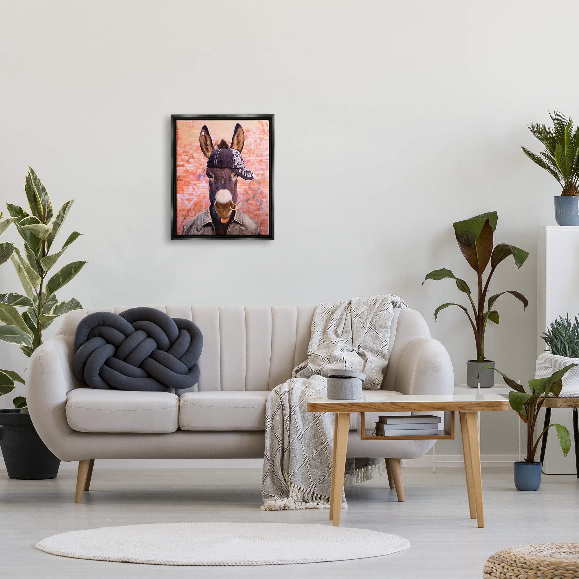 Stupell Industries Cool Trendy Donkey Wearing Hat Street Graffiti Graphic Art Metallic Gold Floating Framed Canvas Print Wall Art, Design by Michael Quackenbush