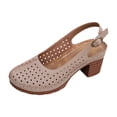 thumbnail image 5 of Rokment Womens Platform Slingback Dressy Sandals 2026 Ladies Fashion Casual Hollow out Leather Closed Toe Chunky Stackable High Heels Slip on Dress Shoes with Back Strap Summer Fall Khaki Size 9.5, 5 of 5