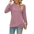 thumbnail image 3 of AOOCHASLIY Women Fall Tops Women's Printed Solid Round Neck Long Sleeved Tops, 3 of 4